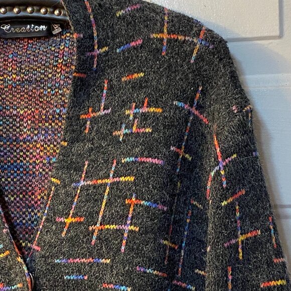 NEW Creation Womens Sz M Cardigan Sweater Snap Wool Blend Dark Gray/Multi Fringe - Picture 3 of 12